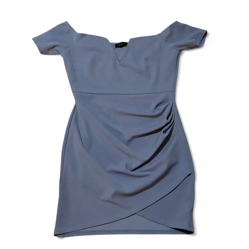 The Vintage Shop Steel Blue Off-Shoulder Mini Dress
